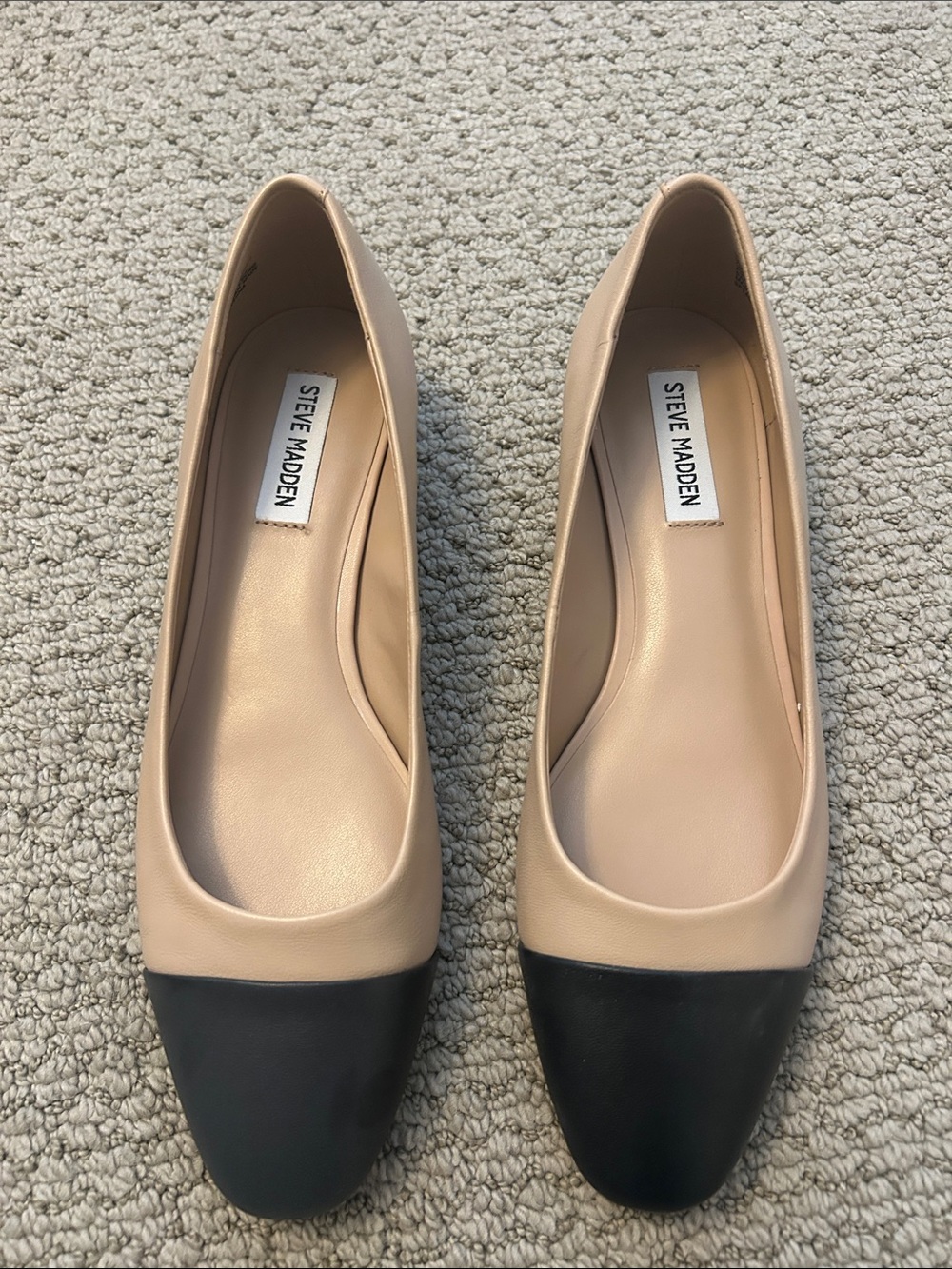Steve Madden Two-Tone Nude and Black Square Toe Flats